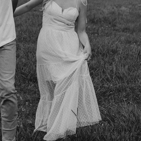 Lulus Romantic Spot Cream Polka Dot Mesh Tiered Midi Dress - Picture 3 of 4